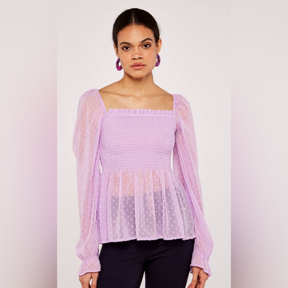 Apricot Dobby Smock Ruffle Top  NWT